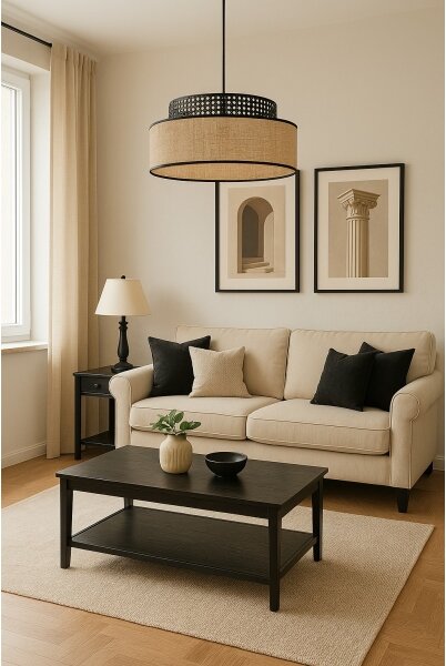 Luster na lanku BOHO 1xE27/60W/230V pr. 40 cm čierna/ratan