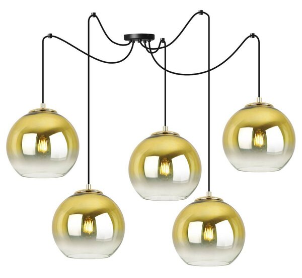 Závesné svietidlo Bergen Gold Spider, 5x zlaté/transparentné sklenené tienidlo (fi 20cm)