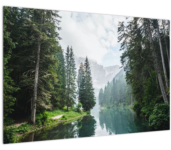 Obraz lesného jazera (90x60 cm)