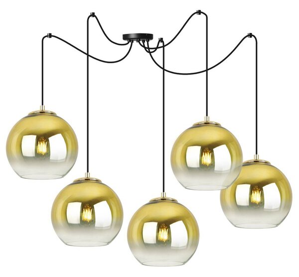Závesné svietidlo Bergen Gold Spider, 5x zlaté/transparentné sklenené tienidlo (fi 20cm)