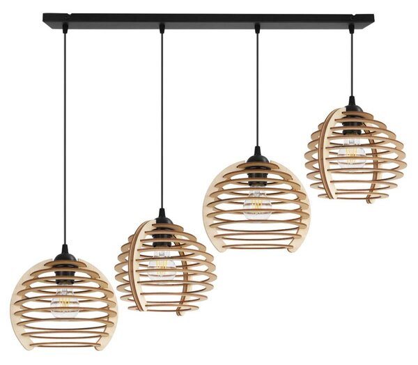 Závesné svietidlo Timber, 4x drevené tienidlo, n