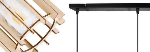 Závesné svietidlo Timber 7, 3x drevené tienidlo