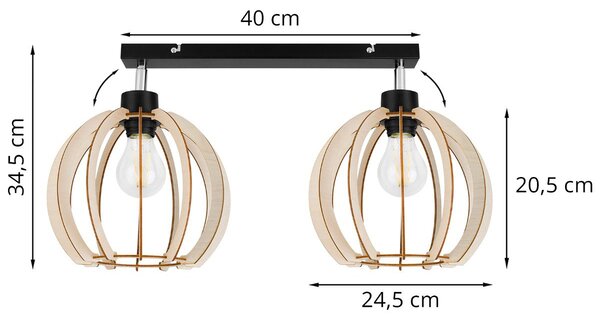 Bodové svietidlo Timber 9, 2x drevené tienidlo