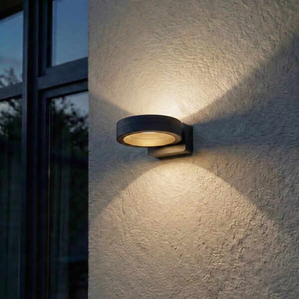 Lindby LED vonkajšie nástenné svietidlo Selviro, antracitová, Ø 20 cm, IP65, Čierna, Hliník, Moderný, Nástenné svietidlo