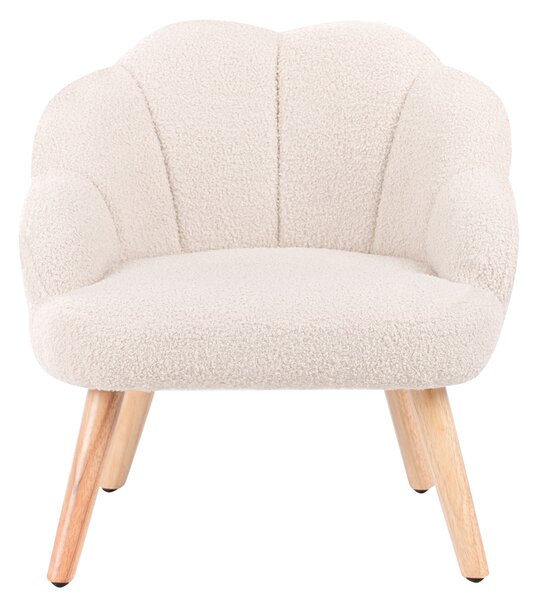 Detské kreslo svetlobéžové buklé čalúnenie drevené nohy moderný štýl detská izba
