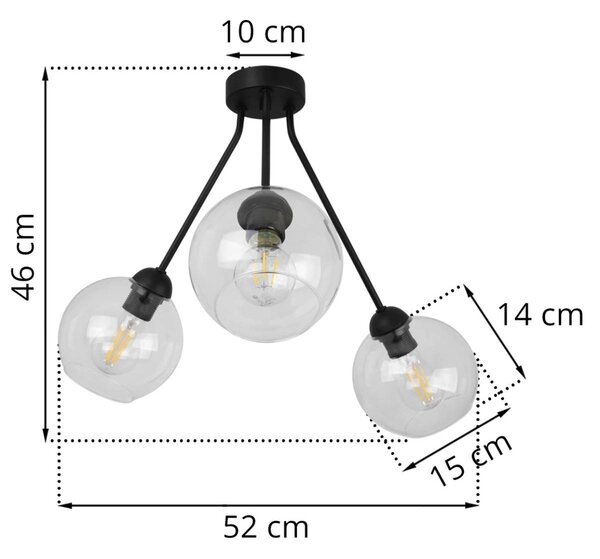Stropné svietidlo Haga Trio, 3x transparentné sklenené tienidlo
