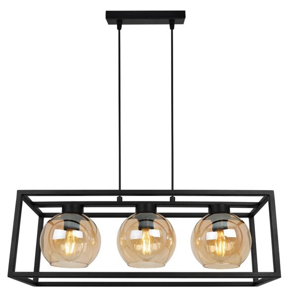 Závesné svietidlo Haga Cage, 3x medové sklenené tienidlo v kovovom ráme