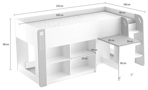 Multifunkčná posteľ Hampton 90x200 - sivá