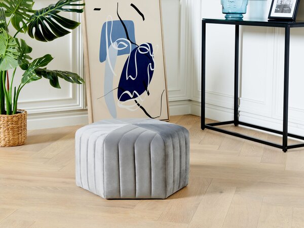 Taburetka svetlosivá zamatové čalúnenie 53 x 48 x 29 cm šesťhranná podnožka glamour štýl obývačka spálňa
