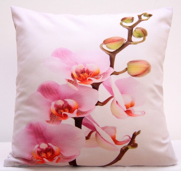Biele obliečky na vankúše s ružovou orchideou Ružová