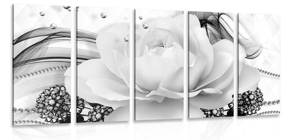 5-dielny obraz luxusná ruža v čiernobielom prevedení
