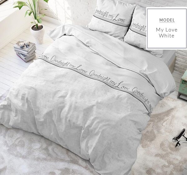 Kvalitné posteľné obliečky s nápismi good night my love 140 x 200 cm Biela
