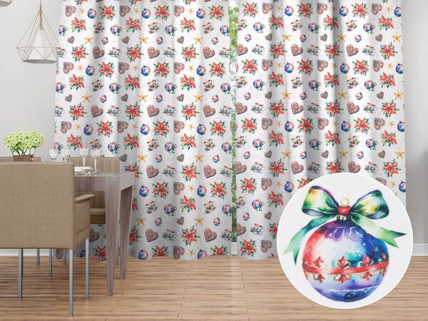 Biante Dekoračný záves TF-143 Farebné vianočné motívy na bielom 140x140 cm