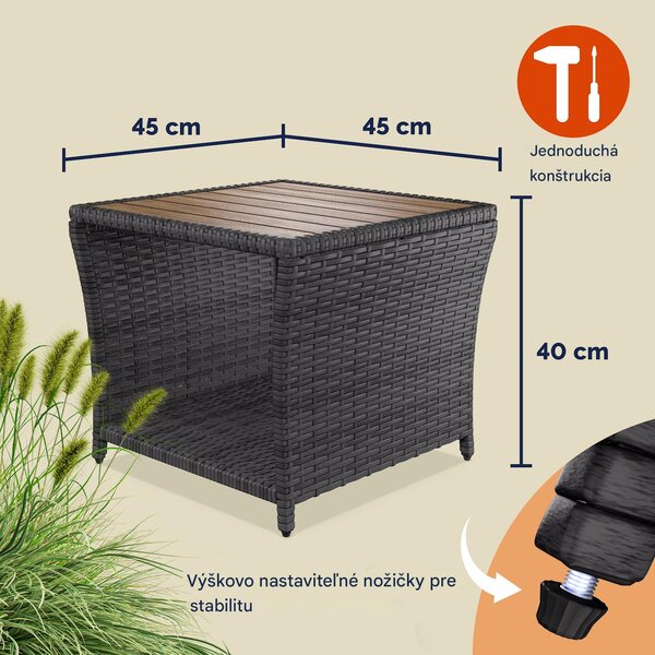 Ratanový stolík 40x45x45 cm - tmavosivý
