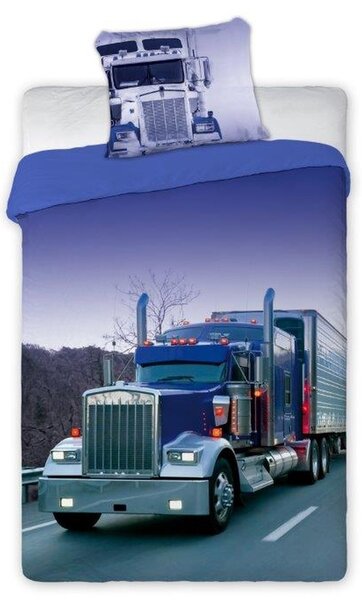 Bavlnené detské obliečky na posteľ s motívom kamióna Modrá