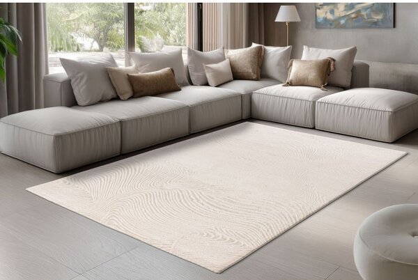 Moderný koberec s vlnami Nancy Pierre Cardin 505 ivory 0,80 x 1,50 m