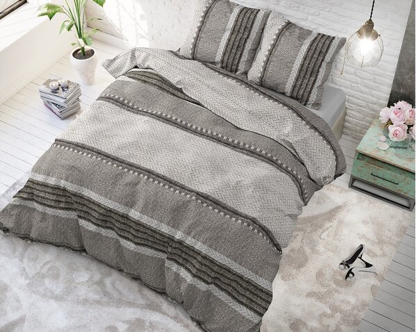 Bavlnené posteľné obliečky s pruhovaným motívom RIVER STRIPES 200 x 220 cm Sivá