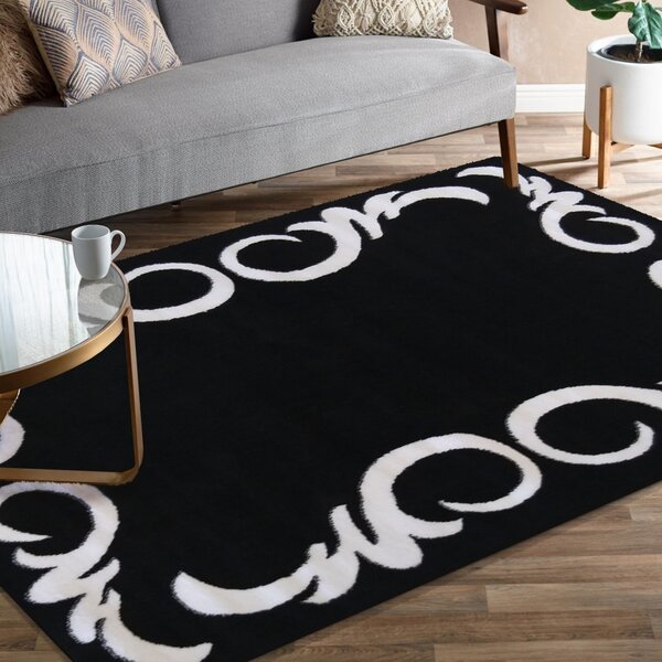 Čierny koberec s bielym ornamentom Čierna Šírka: 120 cm | Dĺžka: 170 cm