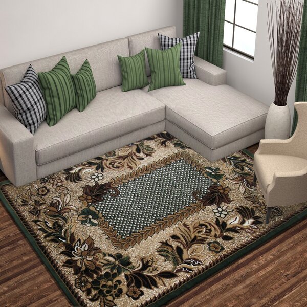 Štýlový vintage koberec so zeleným okrajom Zelená Šírka: 120 cm | Dĺžka: 170 cm