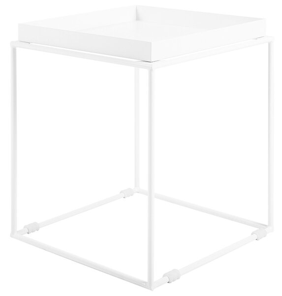 Odkladací stolík biely kov 50 x 40 x 40 cm práškovo lakovaný povrch stolová doska tvar podnosu moderný industriálny štýl obývačka spálňa