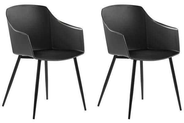 Sada 2 jedálenských stoličiek čierne plastové stoličky minimalistický dizajn obývacia izba jedáleň nábytok
