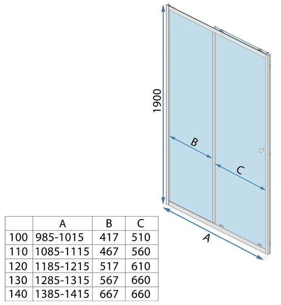 Jednokrídlové posuvné sprchové dvere REA PRIMO SLIDE 130 cm pre inštaláciu do niky, chróm/transparent - bez vaničky