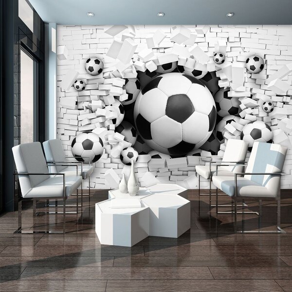 Fototapeta - 3D futbaly v brickwall (152,5x104 cm)