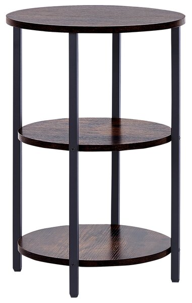 Odkladací stolík čierna a tmavé drevo drevotrieska železný podstavec okrúhly ø 40 cm 2 police industriálny dizajn obývacia izba