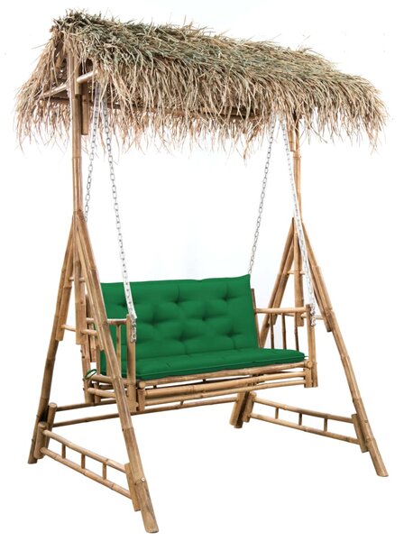 2-miestna hojdacia lavička s palmovými listami a podložkou bambus 202 cm