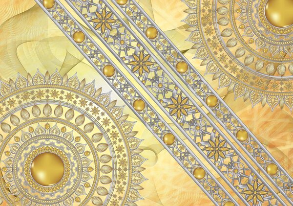 Fototapeta - Mandala v zlate - uhlopriečne (254x184 cm)