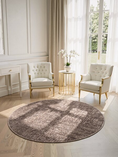 ELLE Decoration , Kusový koberec Brilliance Prisma 106312 Beige z kolekcie Elle kruh, 160x160 (priemer) kruh, hnedá, obývacia izba