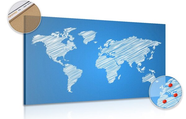 Obraz na korku šrafovaná mapa sveta na modrom pozadí