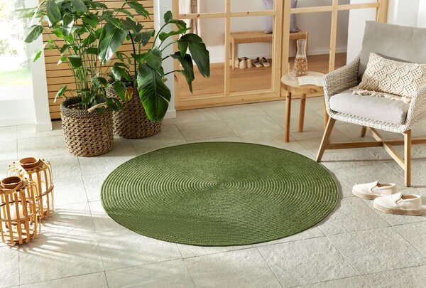 Hanse Home , Kusový koberec Braided 105554 Green kruh – na von aj na doma, 200x200 (priemer) kruh, zelená, chodba / predsieň