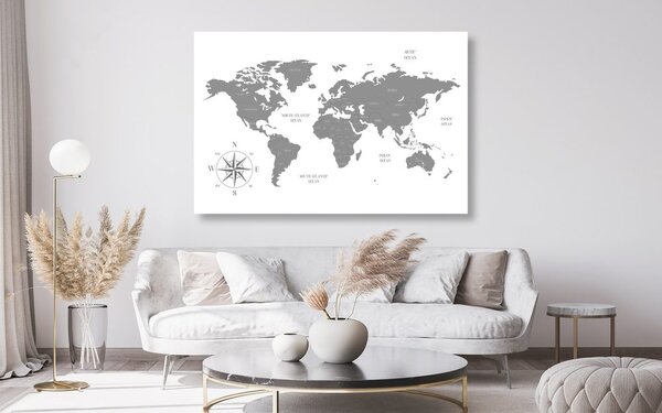 Obraz na korku decentná mapa v šedom prevedení