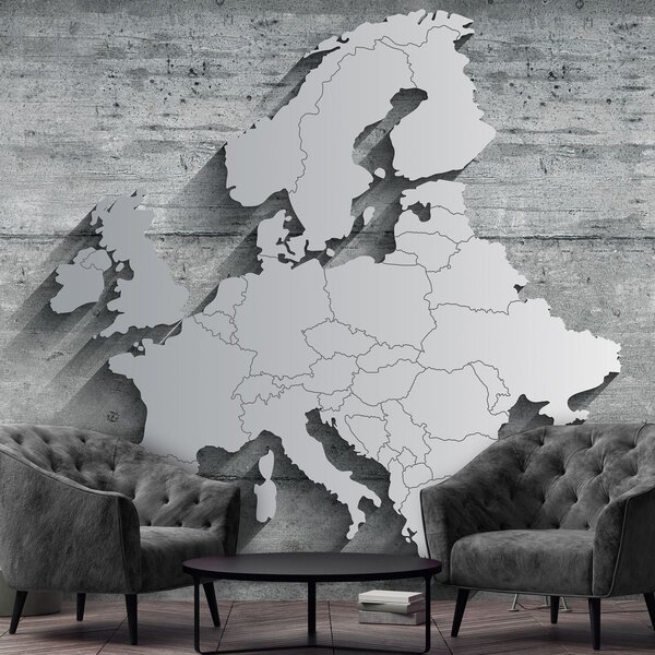 Fototapeta - Strieborná európska mapa s 3D efektom (152,5x104 cm)