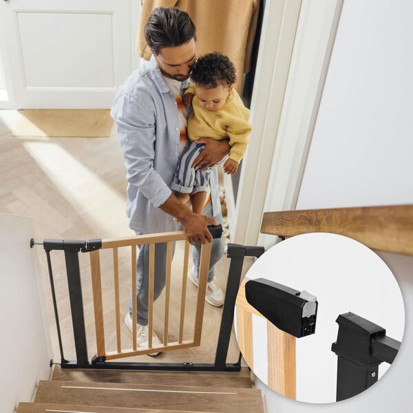 EcoToys Bezpečnostná závorová brána 74-80 cm na schody a dvere kovové drevo