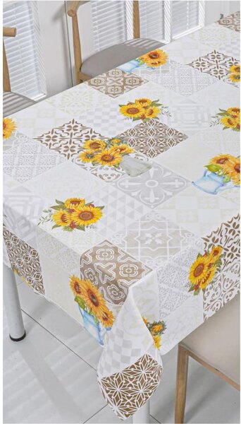 Obrus PVC 3581564, metráž, šířka 140 cm, slnečnica s hnedými ornamentami, IMPOL TRADE