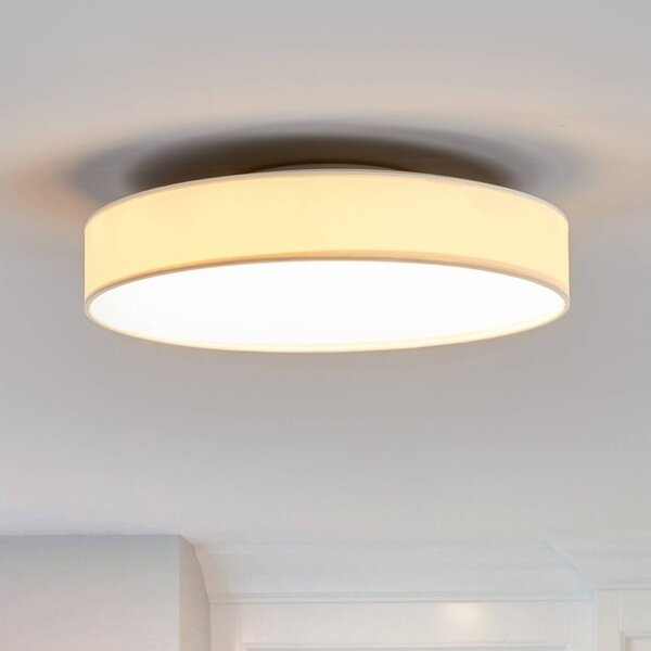 Lindby LED stropné svietidlo Saira, Ø 40 cm, biela, textil, Biela / opálová, Obývacia izba / jedáleň, Textil / látka / hodváb, Moderný, Závesné svietidlo