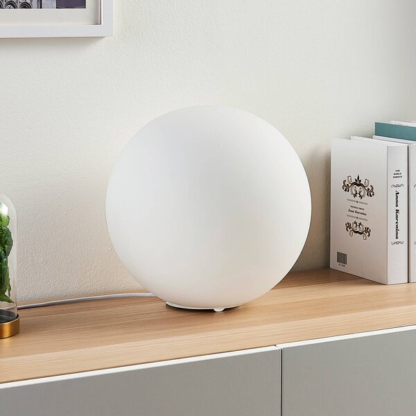 Stolná lampa Lindby Rhona, biela, opálové sklo, Ø 25 cm, E27, Biela / opálová, Obývacia izba / jedáleň, Sklo, Moderný, Stolová lampa