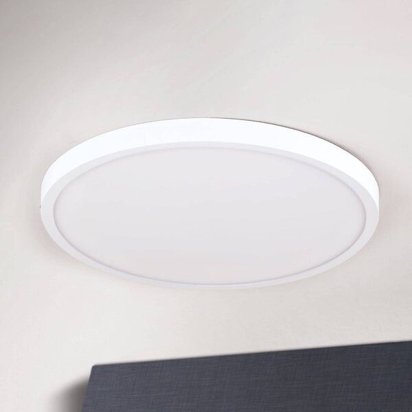 Veľmi ploché stropné LED svietidlo Lero Ø 40 cm, Biela / opálová, Obývacia izba / jedáleň, Hliník, Moderný, Závesné svietidlo
