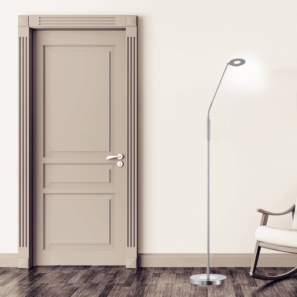 FISCHER & HONSEL LED stojacia lampa Dent, jedno svetlo, nikel, Hliník / sivá / zinok, Obývacia izba / jedáleň, kov, Moderný, Stojaca lampa