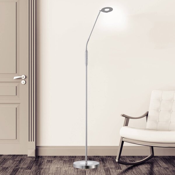FISCHER & HONSEL LED stojacia lampa Dent, jedno svetlo, nikel, Hliník / sivá / zinok, Obývacia izba / jedáleň, kov, Moderný, Stojaca lampa