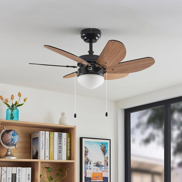 Lindby Stropný ventilátor Minja, čierny, tichý, 78 cm, E14, Čierna, Obývacia izba / jedáleň, kov, Moderný