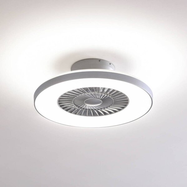 Lindby Smart LED stropný ventilátor Paavo, strieborný, tichý, Tuya, Hliník / sivá / zinok, Obývacia izba / jedáleň, Plast, Moderný, Závesné svietidlo