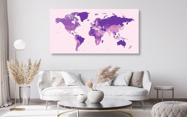 Obraz na korku detailná mapa sveta vo fialovej farbe