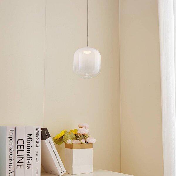 Lucande LED závesné svietidlo Avelina, Ø 14 cm, 1 svetlo, čierna, Biela / opálová, Obývacia izba / jedáleň, Sklo, Moderný, Závesné svietidlo