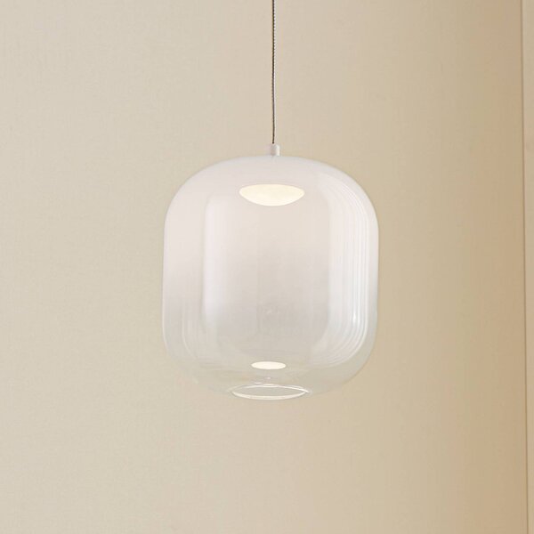 Lucande LED závesné svietidlo Avelina, Ø 14 cm, 1 svetlo, čierna, Biela / opálová, Obývacia izba / jedáleň, Sklo, Moderný, Závesné svietidlo