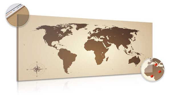 Obraz na korku mapa sveta v odtieňoch hnedej