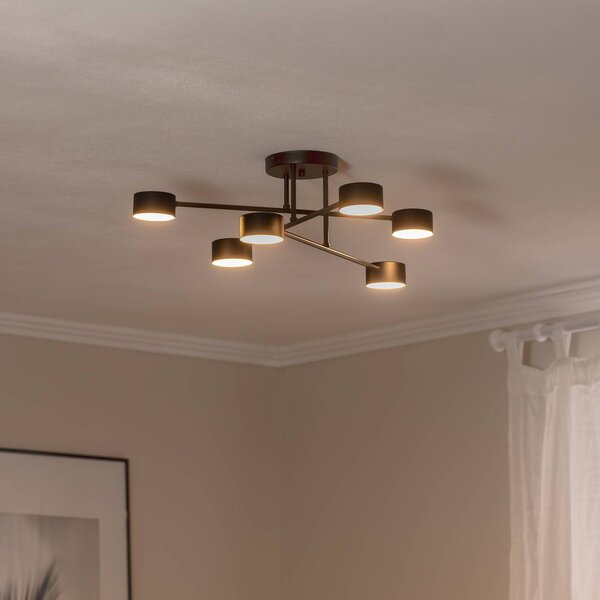 EMIBIG LIGHTING Stropné svietidlo Modus 6, oceľ, 6-plameňové, GX53, čierne, Čierna, Obývacia izba / jedáleň, kov, Moderný, Stropné svetlo