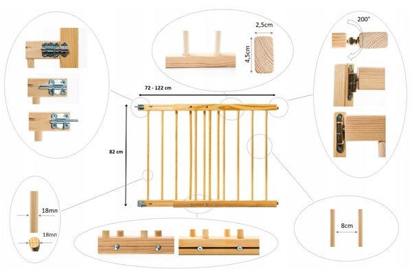 Vulpi Posuvná drevená zábrana na schody, dvere WoodyLand 72-122 cm